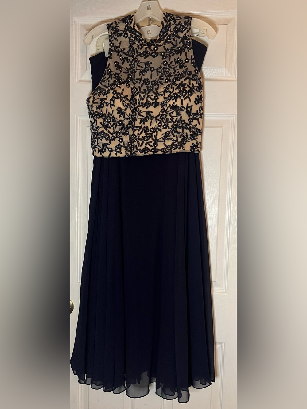 City Triangles Navy Maxi Dress with Embellished Bodice Detail